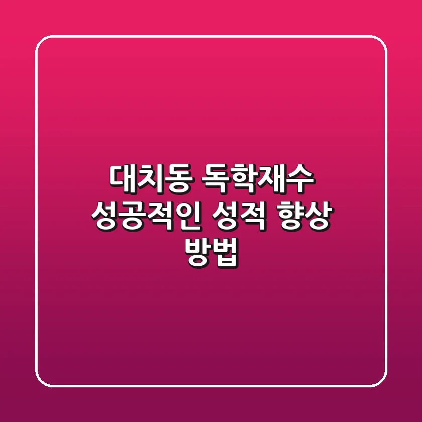 대치동 독학재수, 성공적인 성적 향상 방법