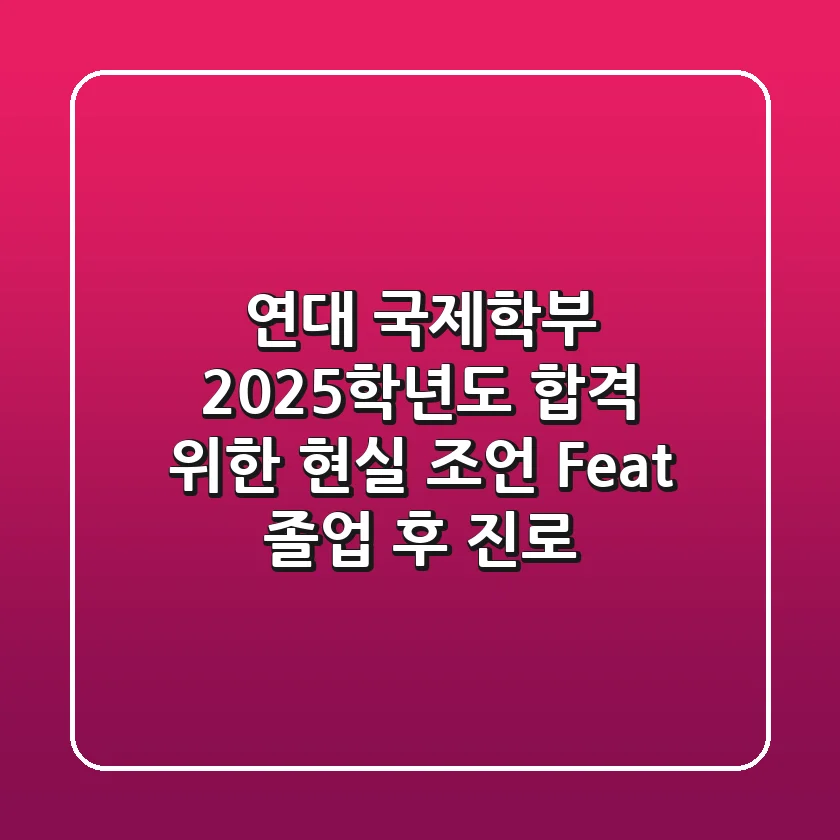 연대 국제학부, 2025학년도 합격 위한 현실 조언 (Feat. 졸업 후 진로)