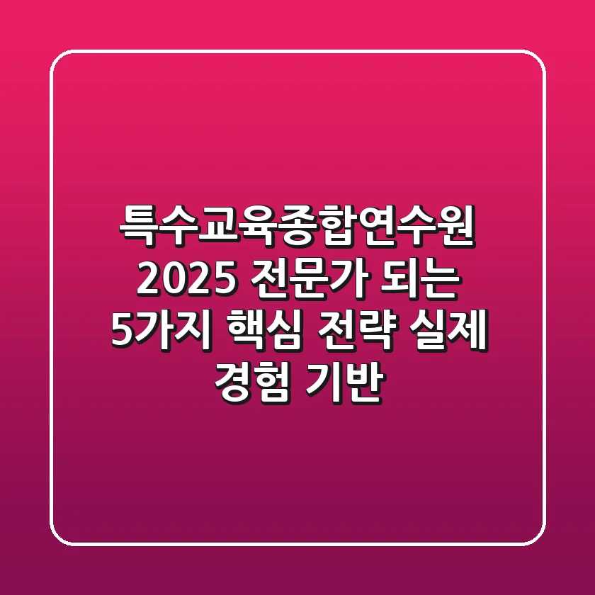 특수교육종합연수원 2025, 전문가 되는 5가지 핵심 전략 (실제 경험 기반)
