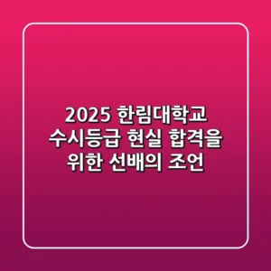 2025 한림대학교 수시등급, 현실 합격을 위한 선배의 조언