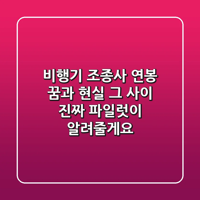 비행기 조종사 연봉, 꿈과 현실 그 사이: 진짜 파일럿이 알려줄게요!