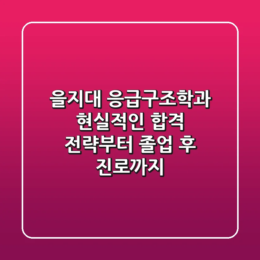 을지대 응급구조학과, 현실적인 합격 전략부터 졸업 후 진로까지